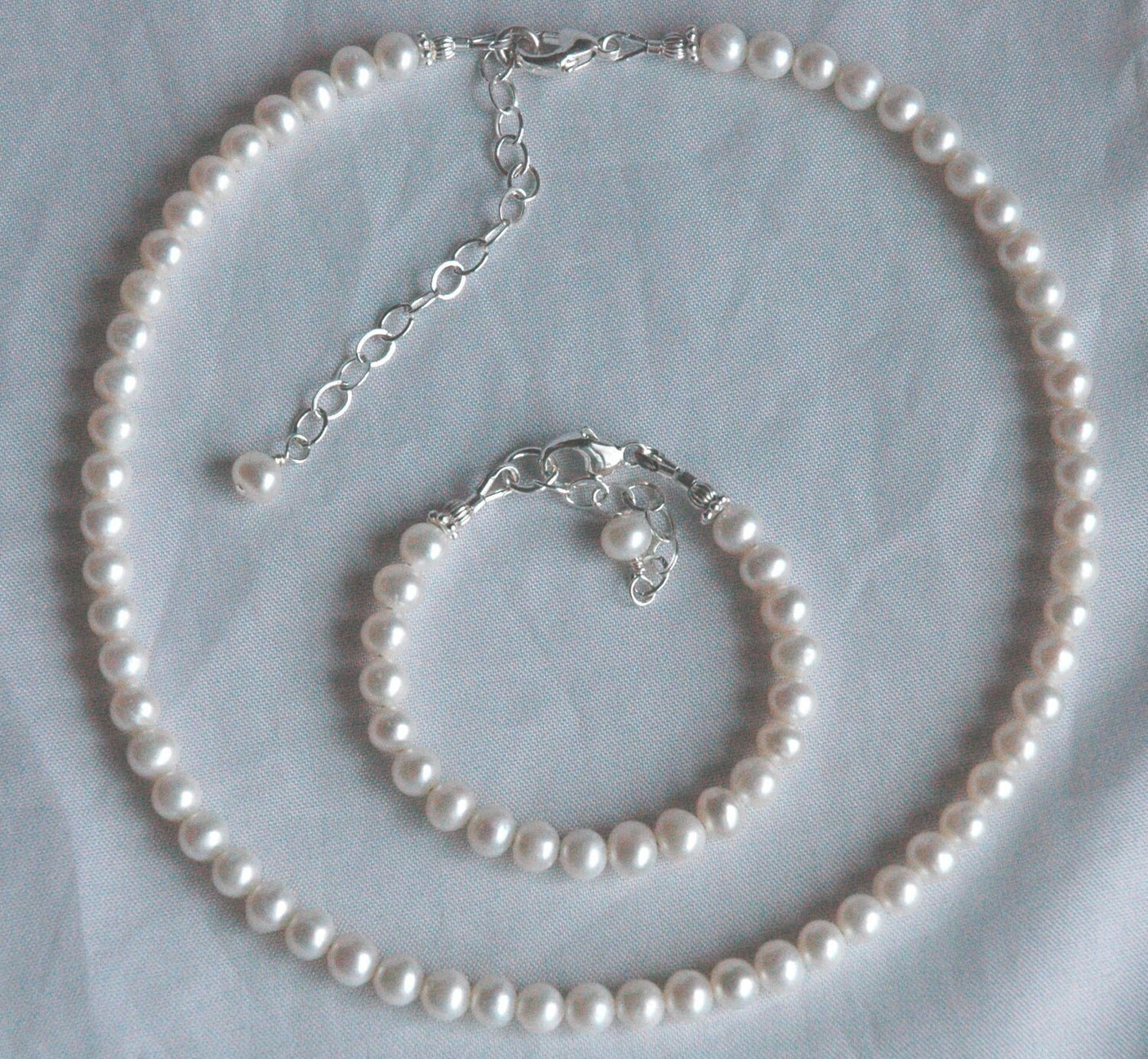 Baby Little Girl Freshwater Pearl Necklace Bracelet Earrings Set,Flower Girl Set