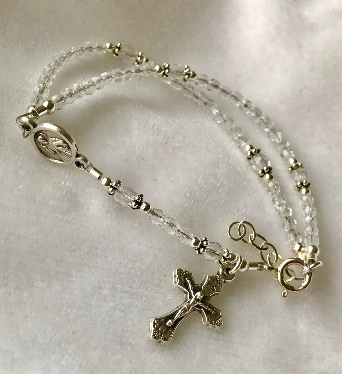 Crystal Rosary Bracelet, Five Decade Rosary Bracelet,First Communion Rosary Bracelet,Full Rosary Bracelet, Confirmation Bracelet, RCIA Gift