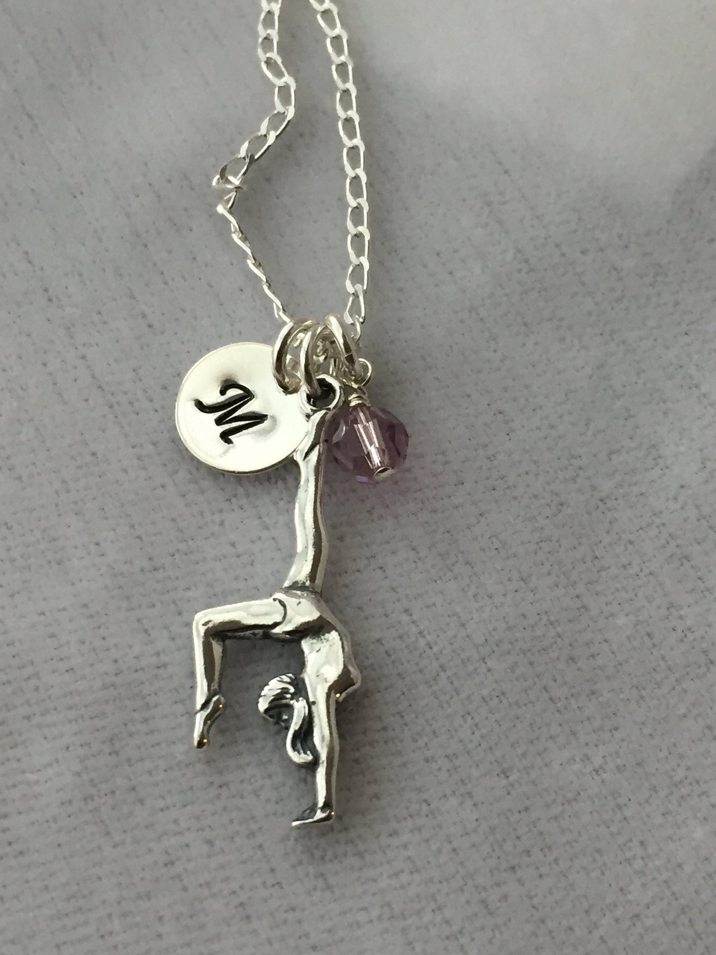 Sterling Silver Personalized Gymnastic Necklace, Birthstone Necklace, Gymnast Necklace, Personalized Gymnast Charm Jewelry,Initial Necklace