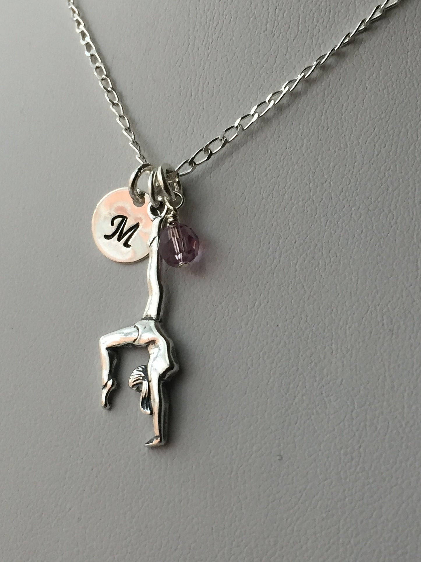 Sterling Silver Personalized Gymnastic Necklace, Birthstone Necklace, Gymnast Necklace, Personalized Gymnast Charm Jewelry,Initial Necklace