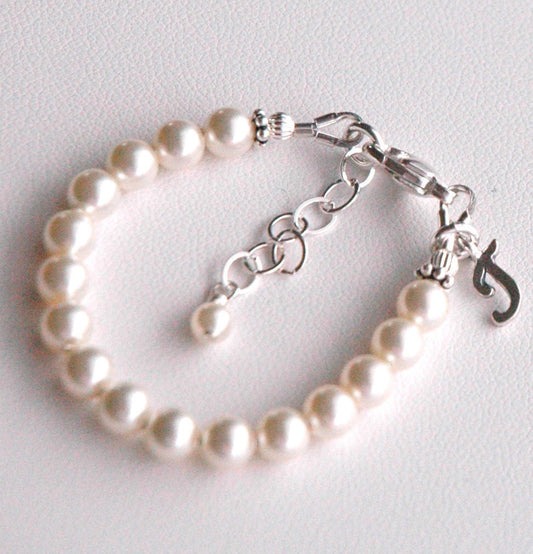 Simple PRESTIGE Crystal Pearl Initial  Baby Girl Children Bracelet,Baptism Christening Pearl Bracelet,Pearl Bracelet,Baby Pearl Bracelet