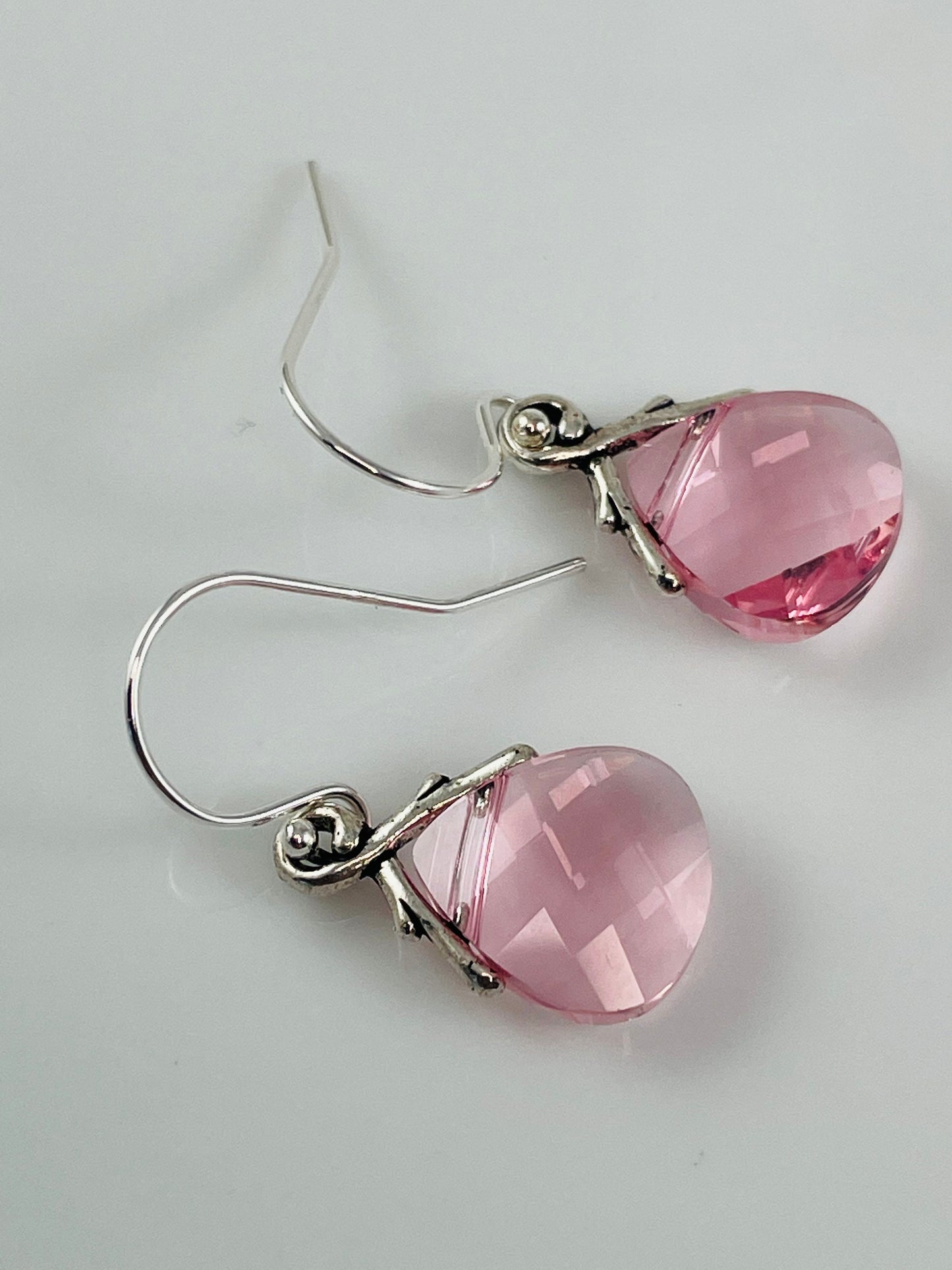 Light Pink Earrings-Light Pink Rose Crystal Briolette Earrings,Pink Crystal Earrings,Light Rose Teardrop Dangle,Bridesmaid Pink Earrings