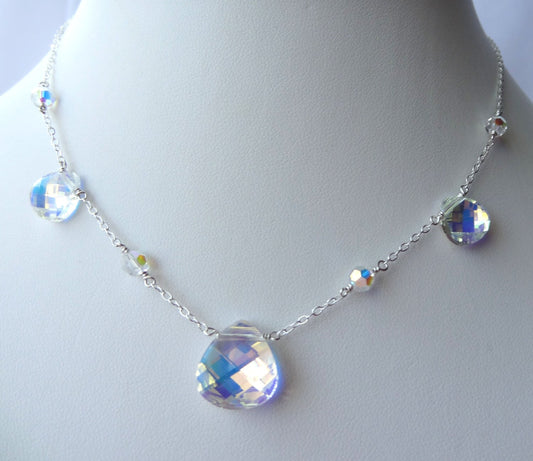 Bride Briolette Crystal Necklace,Bridal Teardrop Crystal Necklace,Bridesmaid Gift Set Necklace,Wedding Bride Bridal Necklace,Mother of Bride